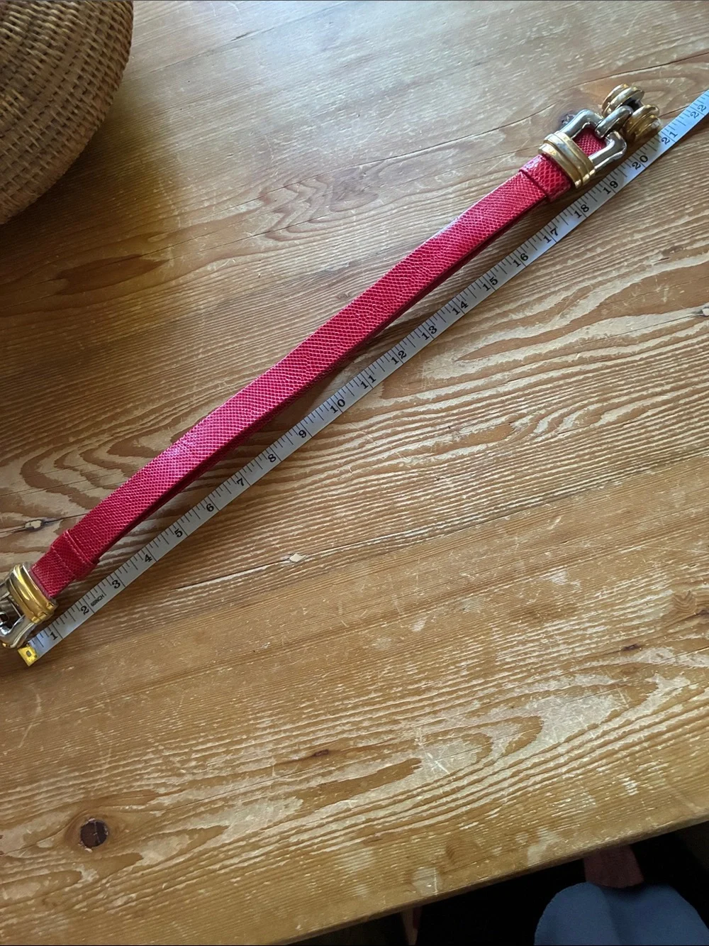 Vintage 80’s Alexis Kirk Red Snakeskin Leather Gold Silver Buckle Leather Belt